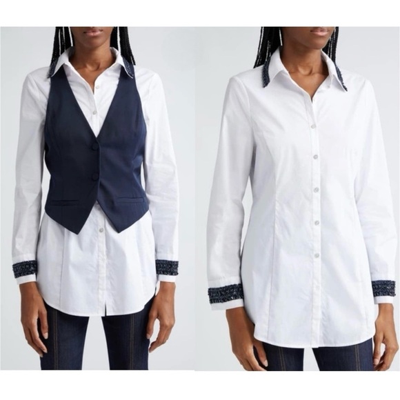 Cinq A Sept Ellery embellished two-piece top blouse with removable vest Medium - Picture 1 of 13